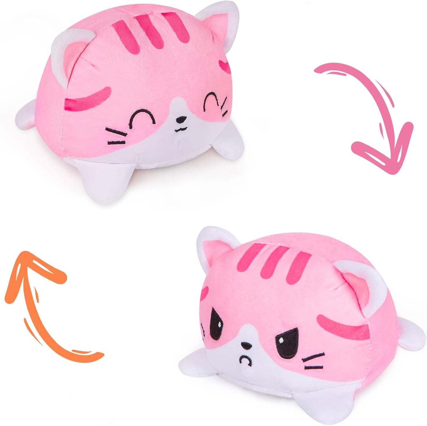 Thedttoy Reversible Cat Plush: Happy Sad Cat Emotion Kitten Double-Sided Flip Doll Soft Toy Pink