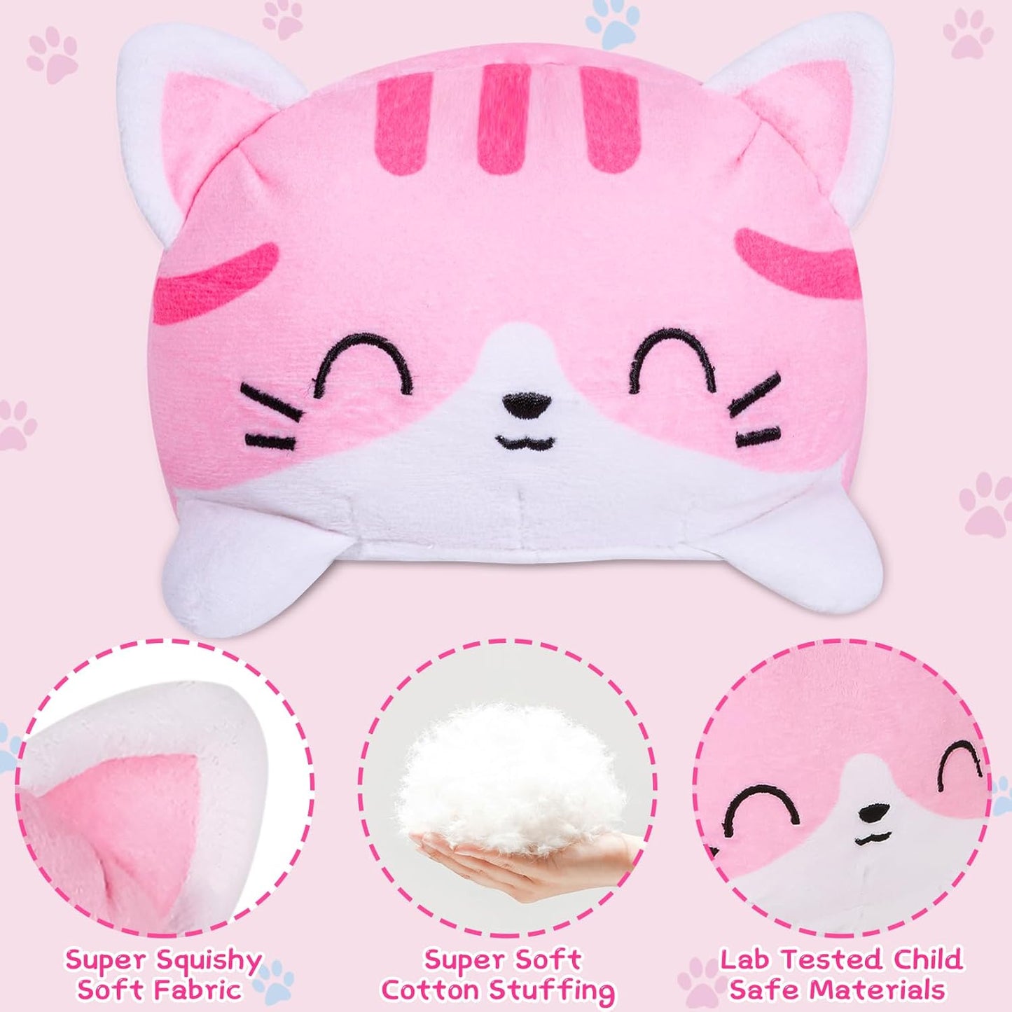 Thedttoy Reversible Cat Plush: Happy Sad Cat Emotion Kitten Double-Sided Flip Doll Soft Toy Pink