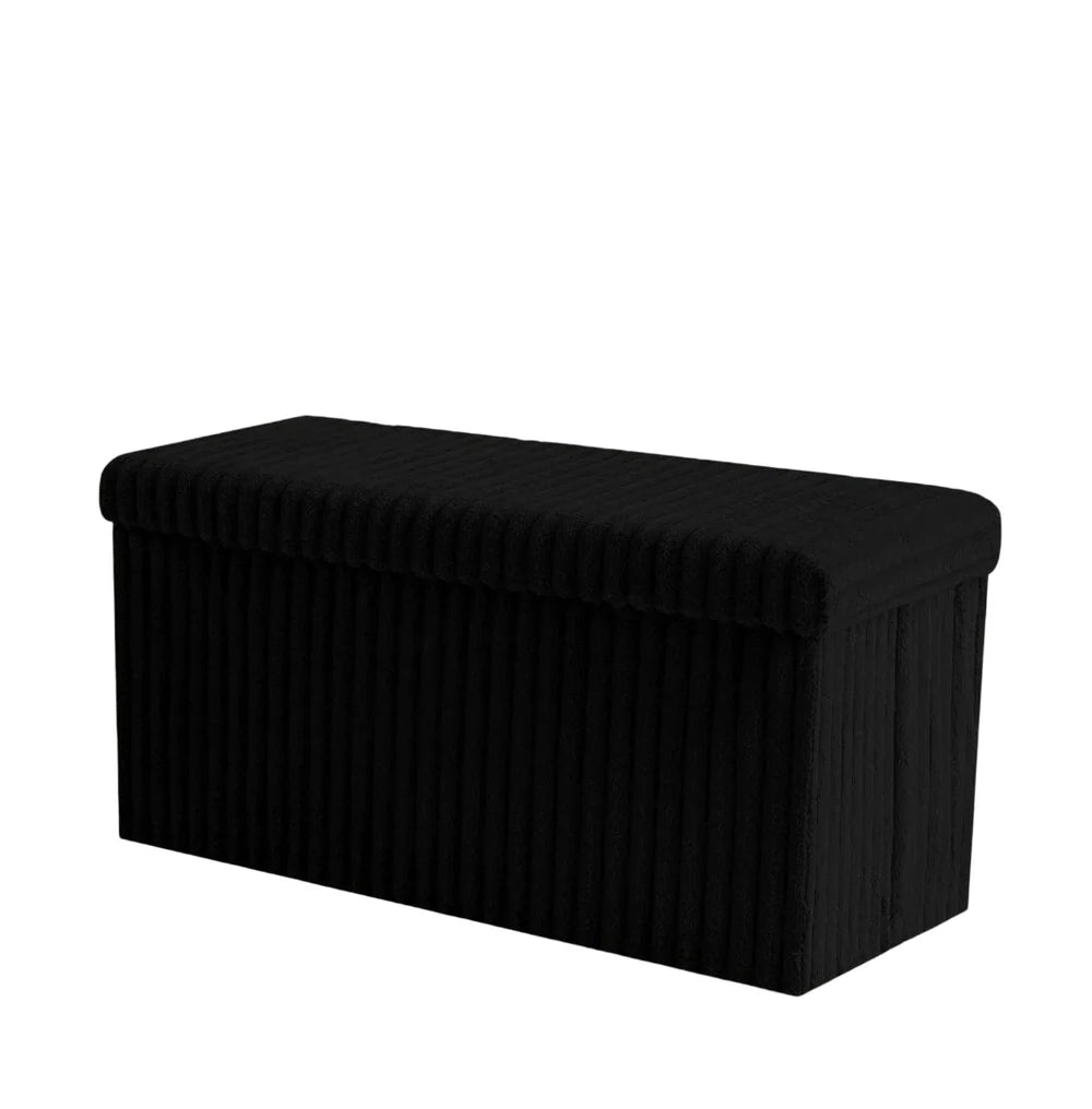 Black Large Ottoman Storage Box – Foldable Fabric Storage Chest 78 x 38 x 38cm
