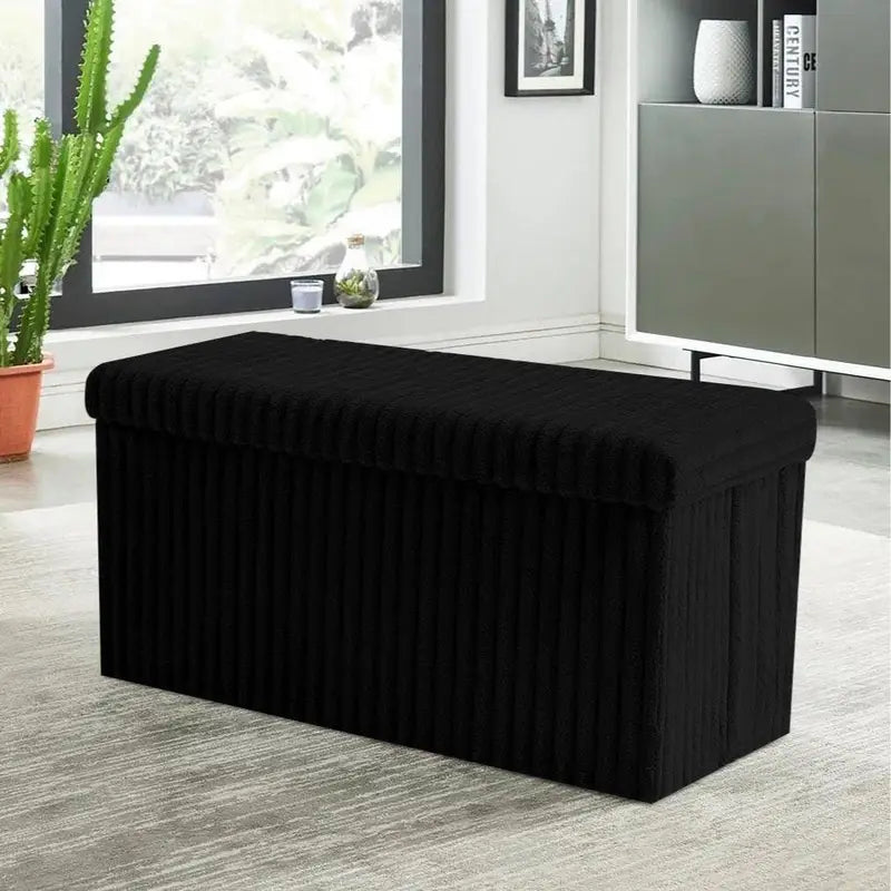 Black Large Ottoman Storage Box – Foldable Fabric Storage Chest 78 x 38 x 38cm