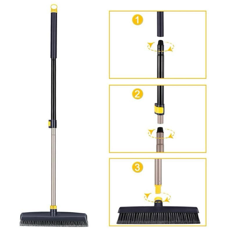 Yocada Stiff Bristle Push Broom Telescopic Pole Heavy Duty Outdoor Cleaning Bathroom Kitchen Patio Garage Concrete Wood Stone Tile Floor