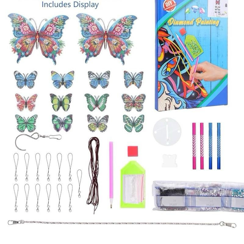 Butterfly Diamond Art Wind Chime Kit, DIY Diamond Painting Suncatcher Hanging Ornaments, 5D Double Sided Diamond Art Kits for Home Window Garden Yard Decor