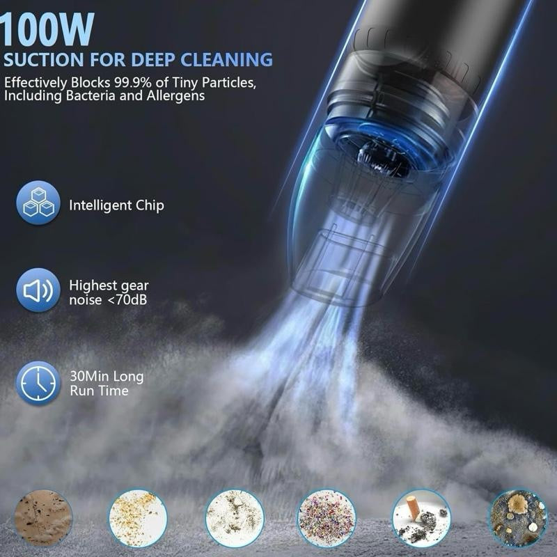 Compressed Air Duster, 9000Pa Powerful Hand Held Vacuum Cordless, 4-in-1 Portable Car Vacuum Cleaner, 7500mAh Rechargeable Mini Hoover for Home, Pet Hair, Office, Kitchen