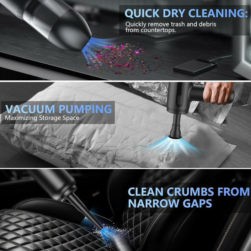 Compressed Air Duster, 9000Pa Powerful Hand Held Vacuum Cordless, 4-in-1 Portable Car Vacuum Cleaner, 7500mAh Rechargeable Mini Hoover for Home, Pet Hair, Office, Kitchen