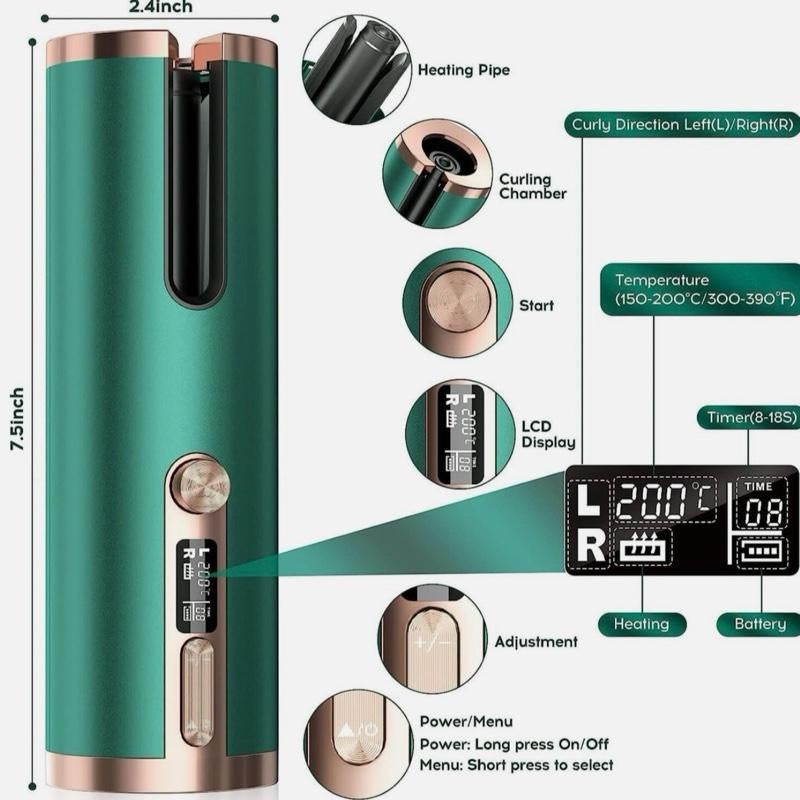 Automatic Hair Iron, Cordless Hair Curler PTC Ceramic Hair Curling - Green