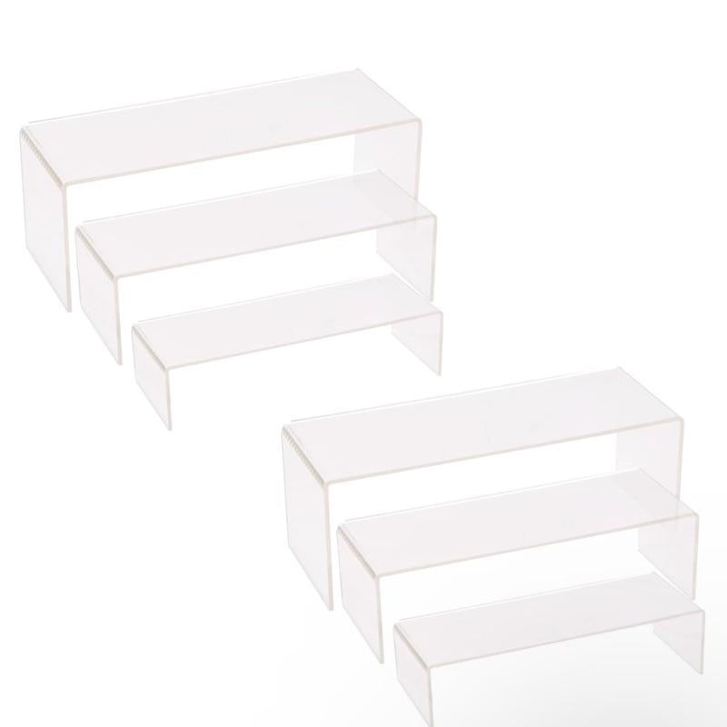 6 Pcs Acrylic Display Risers, 3 Sizes Clear Display Stands, Transparent Showcase Stands Acrylic Shelves, Product Display Shelf for Collections Pops Figures Jewelry Dessert Candy Cosmetics Perfume