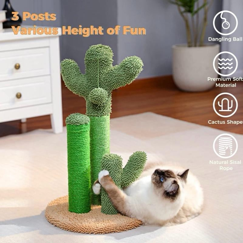 Cactus Scratching Posts Creative Cat Tree Design 3 Posts in 1 Set Brown M 53cm for Pet Play and Comfort