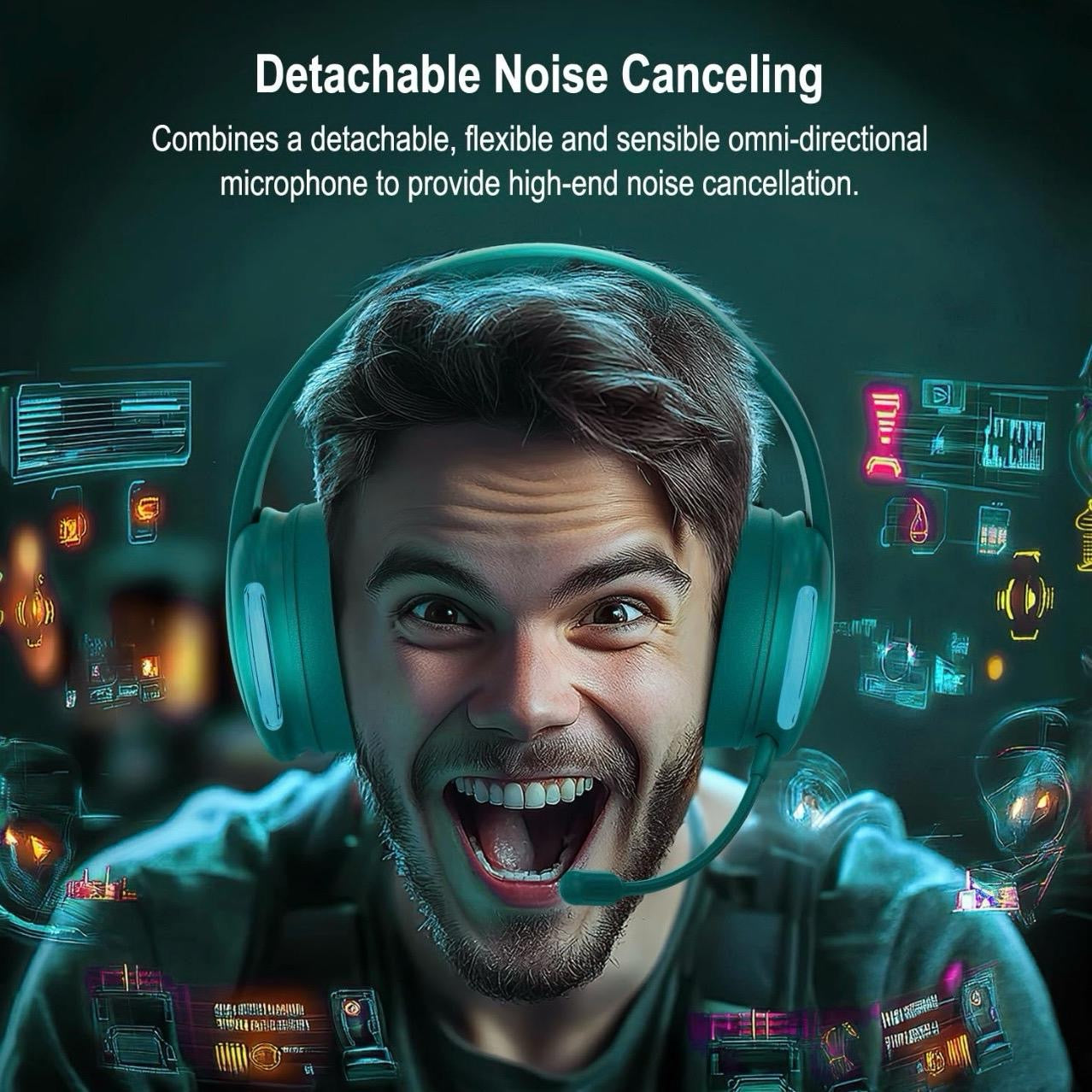 Wireless Gaming Headset for PS4 PS5 PC Switch, Wireless 2.4GHz Gaming Headphones with Detachable Noise Canceling Mic, 7.1 Stereo Sound, 3.5mm Wired Mode for Xbox Seires - Green