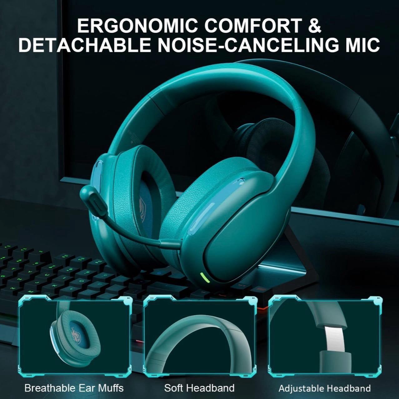 Wireless Gaming Headset for PS4 PS5 PC Switch, Wireless 2.4GHz Gaming Headphones with Detachable Noise Canceling Mic, 7.1 Stereo Sound, 3.5mm Wired Mode for Xbox Seires - Green