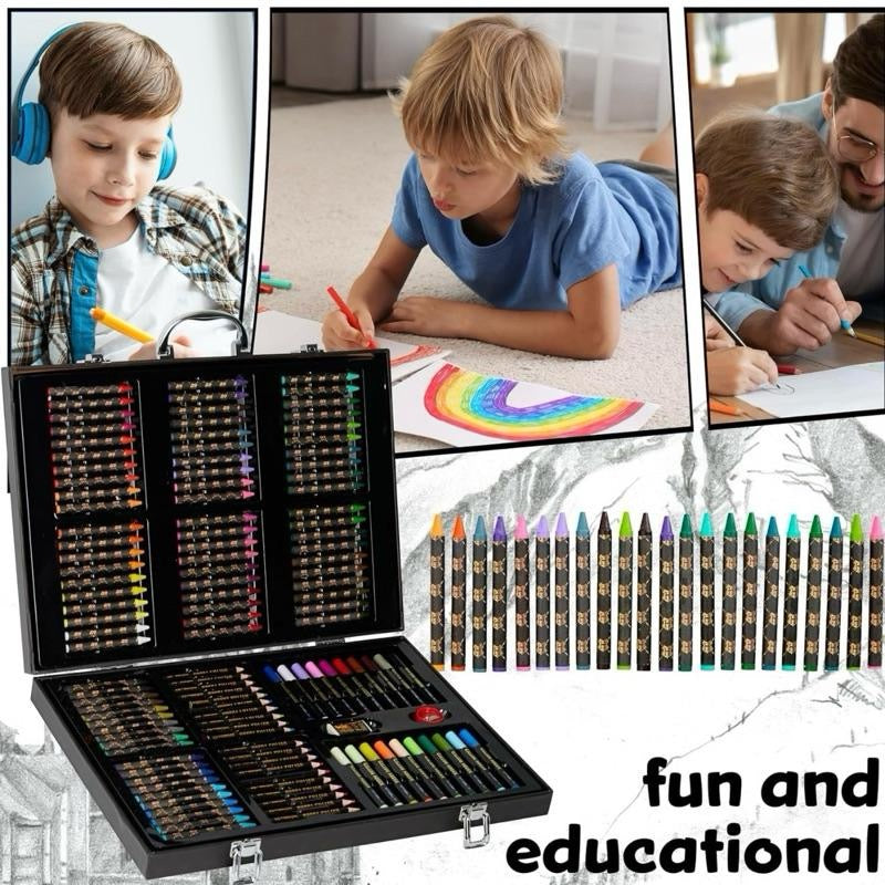 Art Set for Kids, Art Supplies Paints Colouring Pens Colouring Pencils Crayons Travel Carry Case Arts and Crafts, Gifts for Kids (Black)
