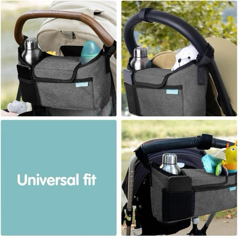 Universal Pram Organiser Bag With Cup Holder & Phone Pocket - Multifunctional Buggy Organiser