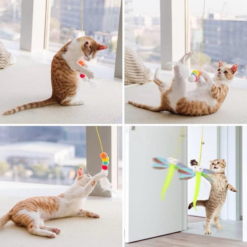 3Pcs Hanging Cat Toys for Indoor Playing - Interactive Exercise and Entertainment Toy, Retractable Door Catnip Toy With Bells for Cats and Kittens