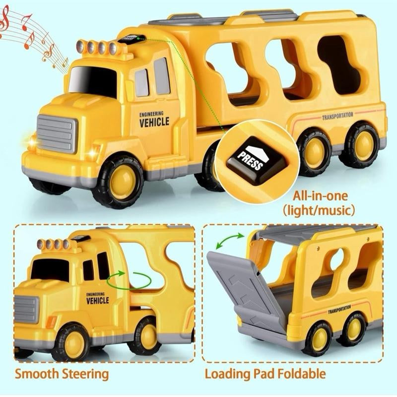 5 in 1 Toddler Cars Toys Construction Toddler Truck Toys for 6+ Year Old Boys, Friction Power Toy Vehicle Carrier Truck Toys for Kids 3-5, Christmas Birthday Gifts for Boys Girls - 6+ Ages