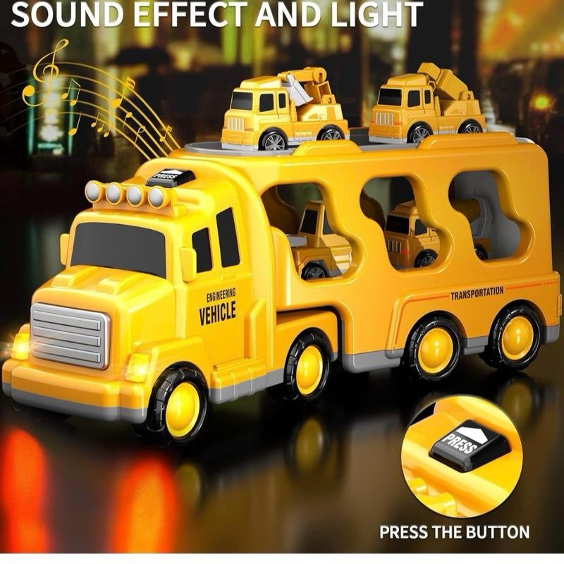 5 in 1 Toddler Cars Toys Construction Toddler Truck Toys for 6+ Year Old Boys, Friction Power Toy Vehicle Carrier Truck Toys for Kids 3-5, Christmas Birthday Gifts for Boys Girls - 6+ Ages