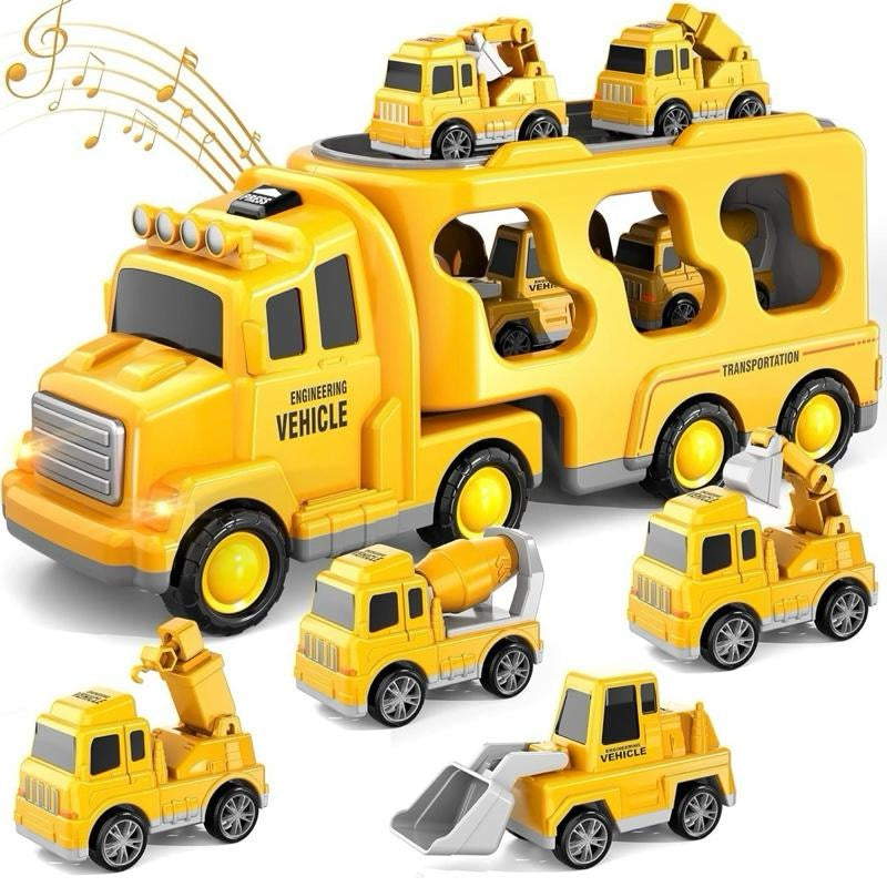 5 in 1 Toddler Cars Toys Construction Toddler Truck Toys for 6+ Year Old Boys, Friction Power Toy Vehicle Carrier Truck Toys for Kids 3-5, Christmas Birthday Gifts for Boys Girls - 6+ Ages