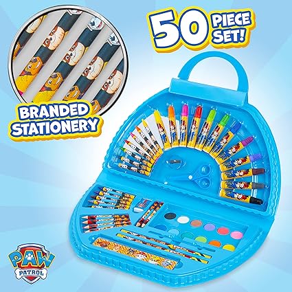 Paw Patrol 50 Piece Drawing Case with Felt Tip Colouring Pens, Children's Paint and Coloured Pencils for Children's Crafts