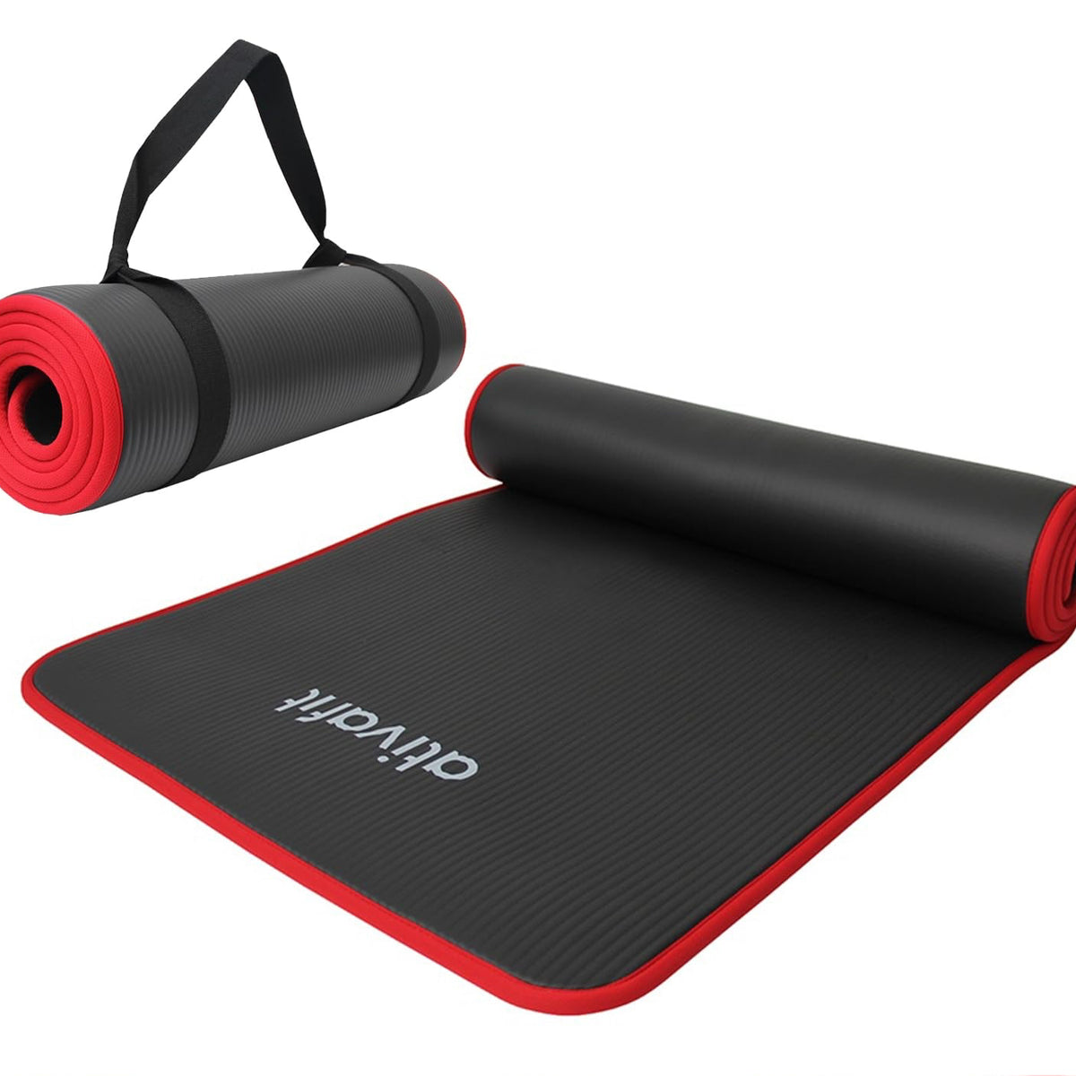ATIVAFIT NBR Yoga Mat 10mm Thick - 72" x 24" - Non Slip Gym Mat with Carrying Strap - Perfect Fitness Mat for Pilates, Yoga or Other Home Workouts