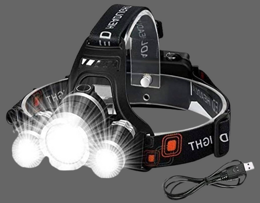 Rechargeable Headlight with 3 Lights 4 Modes, 6000 Lumen Super Bright LED Lamp, Hands-Free Flashlight Head Torch for Running, Camping, Fishing, Cycling, Hiking, Waterproof