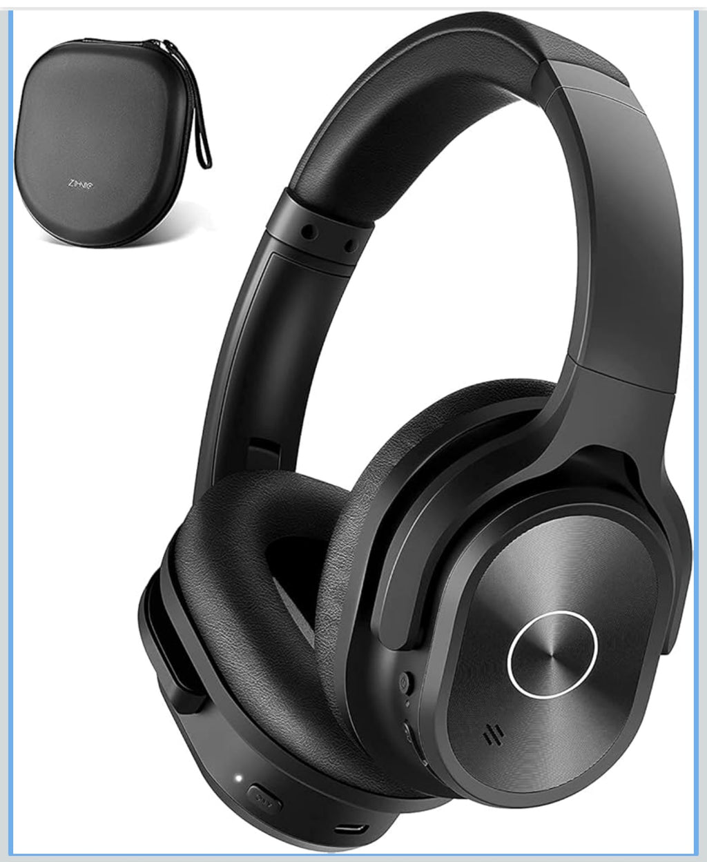 zihnic Bluetooth Active Noise Cancelling Headphones, 40H Playtime Wireless Bluetooth Headset with Deep Bass Hi-FI Stereo Sound, Comfortable Earbuds for Travel/Home/Office (Black)
