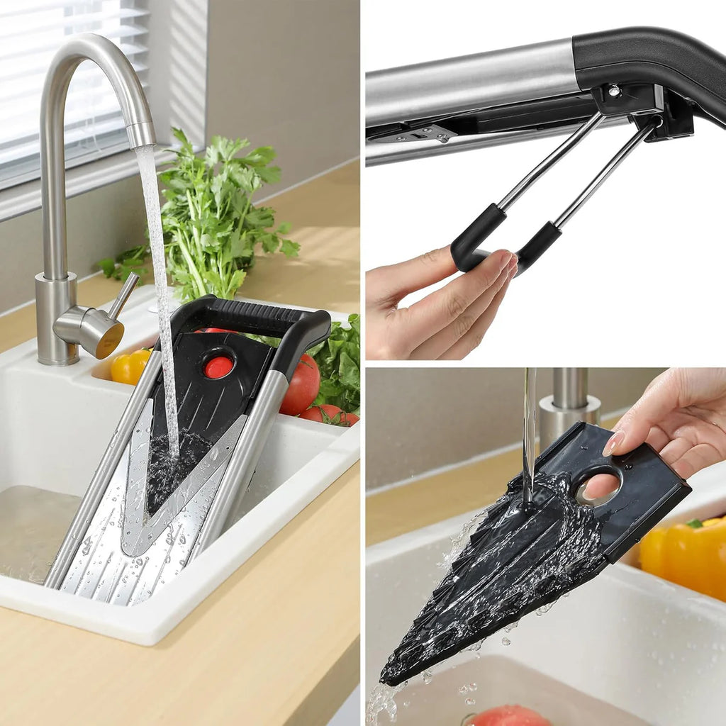 5-in-1 Adjustable Mandoline Slicer – Stainless Steel Vegetable Cutter with Safety Gloves & Non-Slip Base