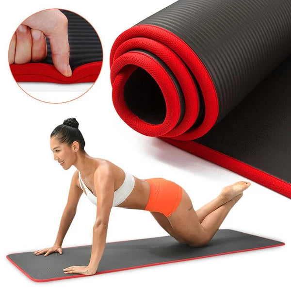 ATIVAFIT NBR Yoga Mat 10mm Thick - 72" x 24" - Non Slip Gym Mat with Carrying Strap - Perfect Fitness Mat for Pilates, Yoga or Other Home Workouts