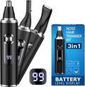 Nose Hair Trimmer for Men,3 in 1 USB Nose Trimmer with LED Battery Display,Painless Dual Edge Blades Nasal Hair Trimmers for Men,Eyebrow Razor,Ear Facial Hair Remover,IPX7 Waterproof,Easy Cleansing