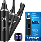 Nose Hair Trimmer for Men,3 in 1 USB Nose Trimmer with LED Battery Display,Painless Dual Edge Blades Nasal Hair Trimmers for Men,Eyebrow Razor,Ear Facial Hair Remover,IPX7 Waterproof,Easy Cleansing