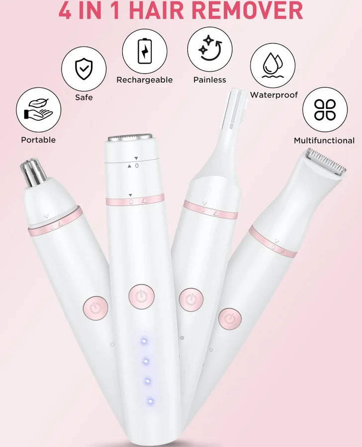 Facial Hair Remover for Women,4-in-1 Bikini Trimmer Women,USB C Mini Lady Shavers with 4-Level Battery Indicator