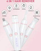 Facial Hair Remover for Women,4-in-1 Bikini Trimmer Women,USB C Mini Lady Shavers with 4-Level Battery Indicator