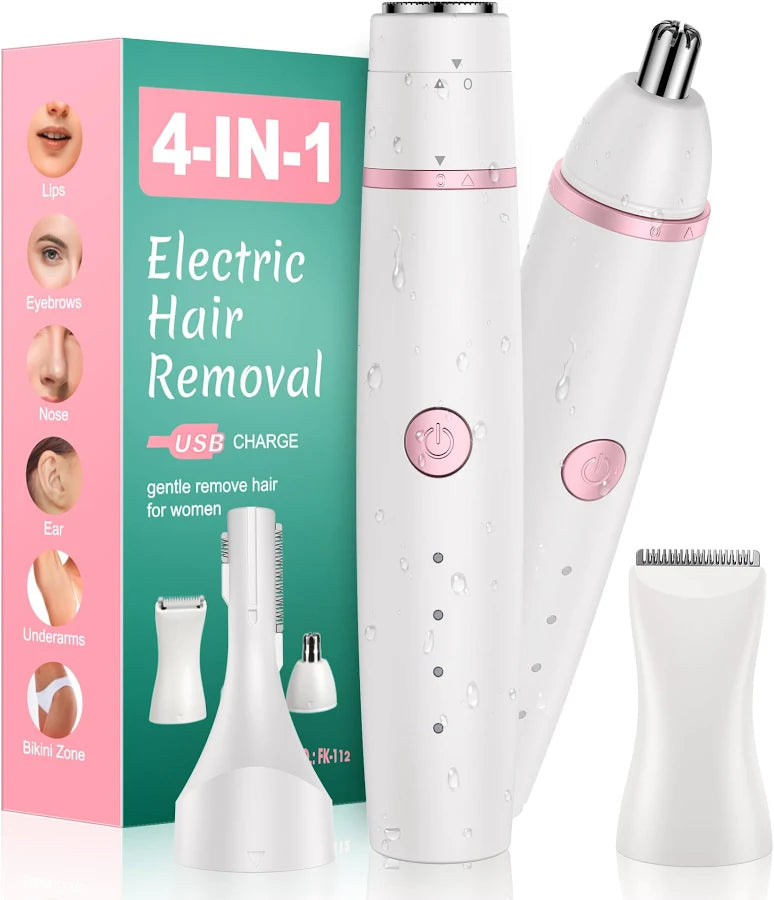 Facial Hair Remover for Women,4-in-1 Bikini Trimmer Women,USB C Mini Lady Shavers with 4-Level Battery Indicator
