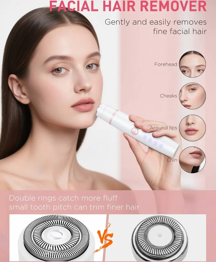 Facial Hair Remover for Women,4-in-1 Bikini Trimmer Women,USB C Mini Lady Shavers with 4-Level Battery Indicator