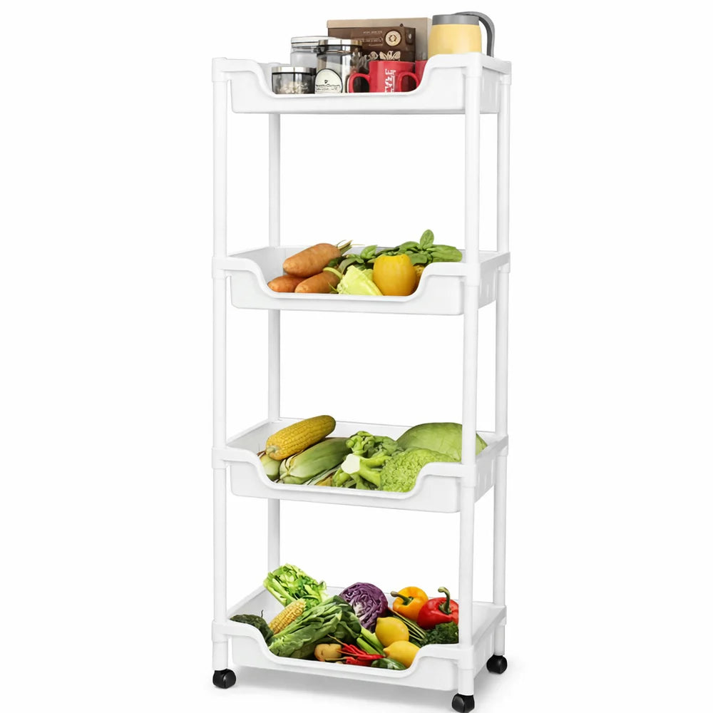 4-Tier Plastic Storage Trolley on Wheels – Multi-Purpose Organizer Cart (94 x 40 x 22 cm)