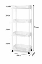 4-Tier Plastic Storage Trolley on Wheels – Multi-Purpose Organizer Cart (94 x 40 x 22 cm)