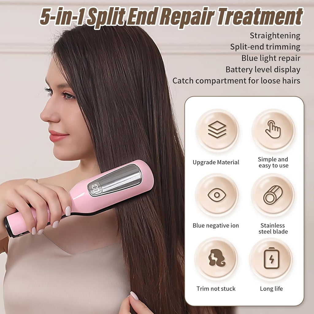 Split End Remover, Electric Split Ends Hair Trimmer, Hair Repair Tool for Split Ends, Damaged Hair Trimmer for Broken, Dry, Brittle and Frizzy Split Ends (Pink)