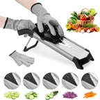 5-in-1 Adjustable Mandoline Slicer – Stainless Steel Vegetable Cutter with Safety Gloves & Non-Slip Base
