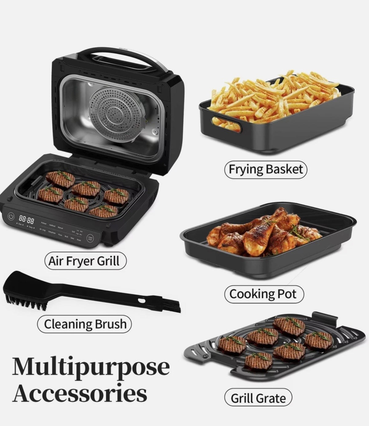 TopStrong 8-in-1 Digital Health Grill & Air Fryer Family Sized black 1700w new