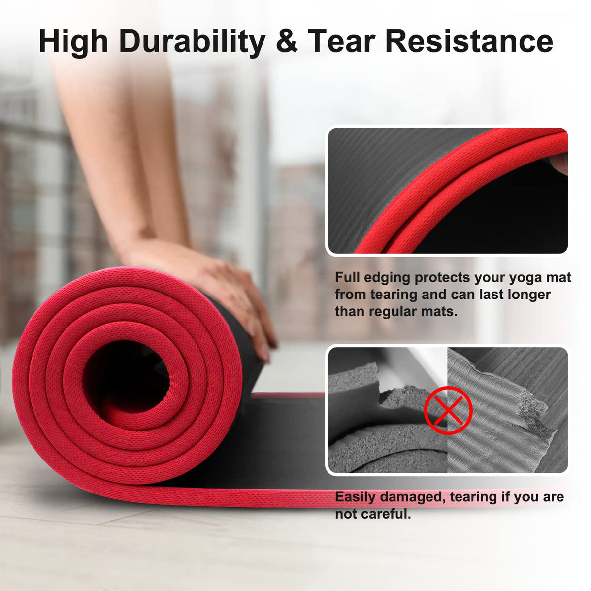 ATIVAFIT NBR Yoga Mat 10mm Thick - 72" x 24" - Non Slip Gym Mat with Carrying Strap - Perfect Fitness Mat for Pilates, Yoga or Other Home Workouts