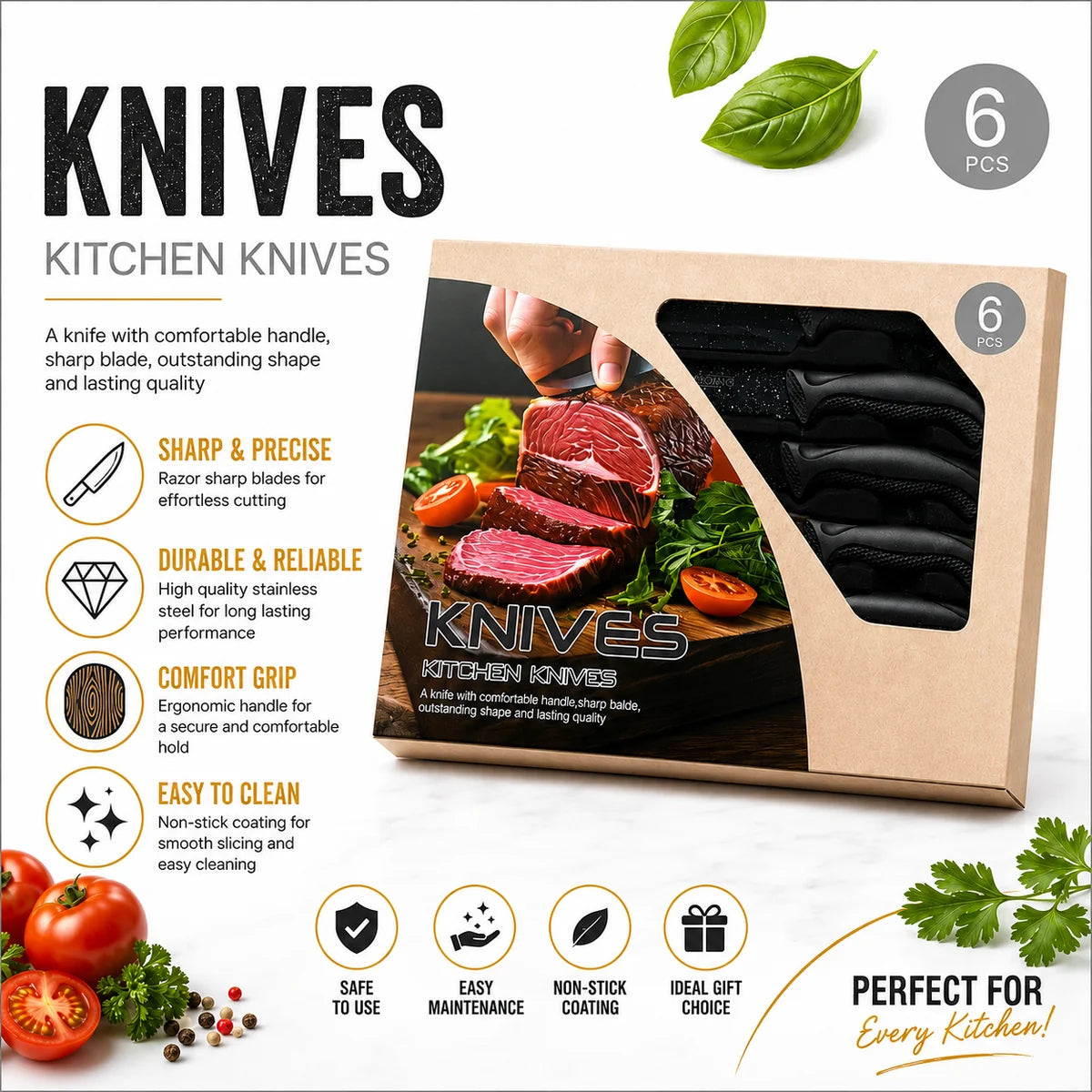 6-Piece Kitchen Knife Set, intended for 18+ use