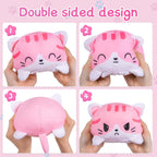 Thedttoy Reversible Cat Plush: Happy Sad Cat Emotion Kitten Double-Sided Flip Doll Soft Toy Pink