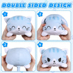Thedttoy Reversible Cat Plush: Happy Sad Cat Emotion Kitten Double-Sided Flip Doll Soft Toy Blue