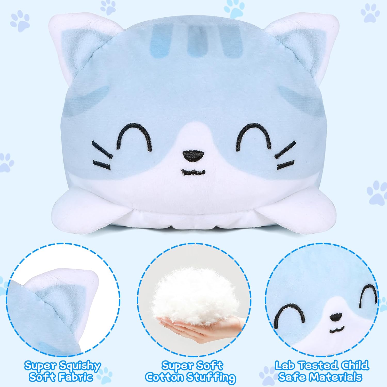 Thedttoy Reversible Cat Plush: Happy Sad Cat Emotion Kitten Double-Sided Flip Doll Soft Toy Blue