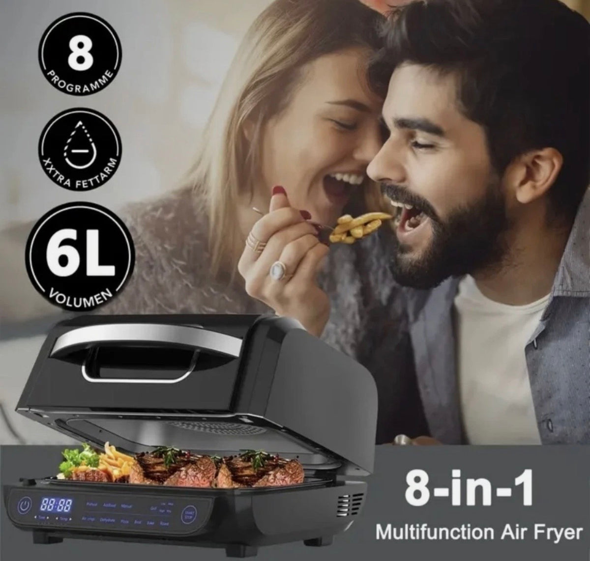 TopStrong 8-in-1 Digital Health Grill & Air Fryer Family Sized black 1700w new