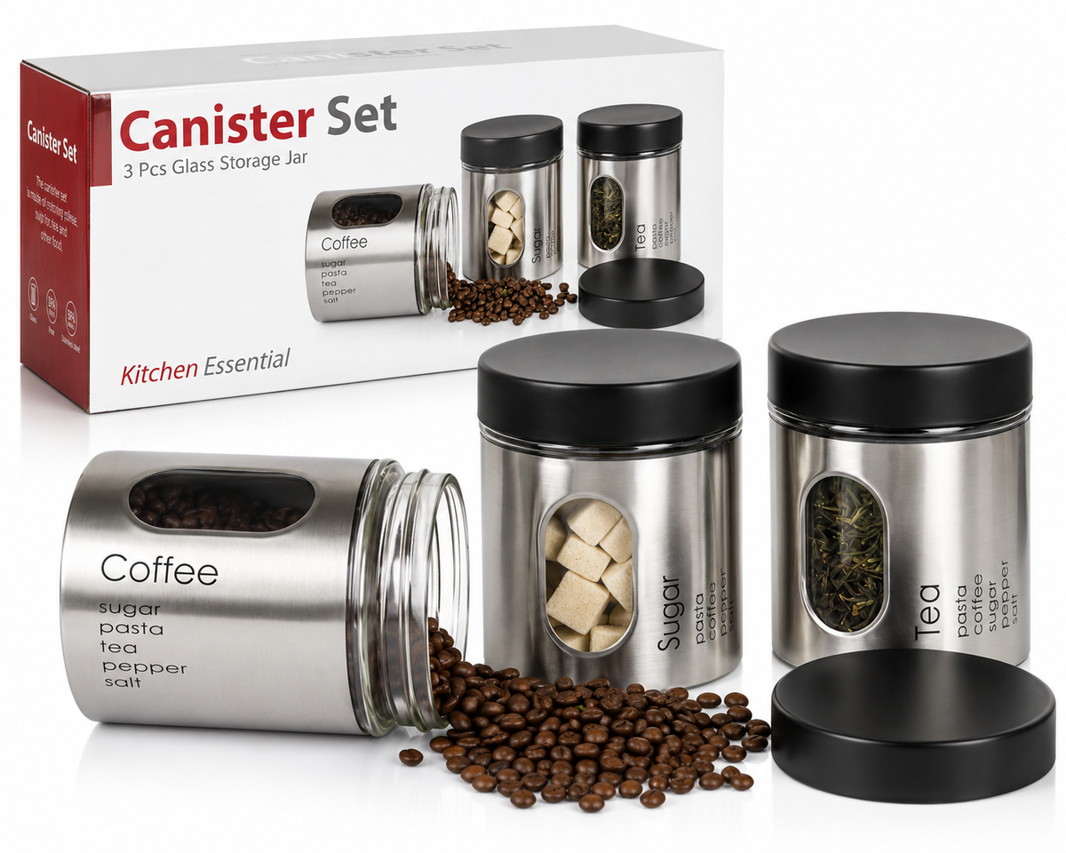 3 Piece Stainless Steel Kitchen Canister Set