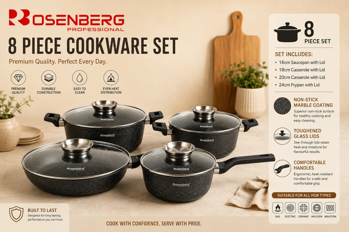 Rosenberg Professional 8-Piece Marble Non-Stick Cookware Set