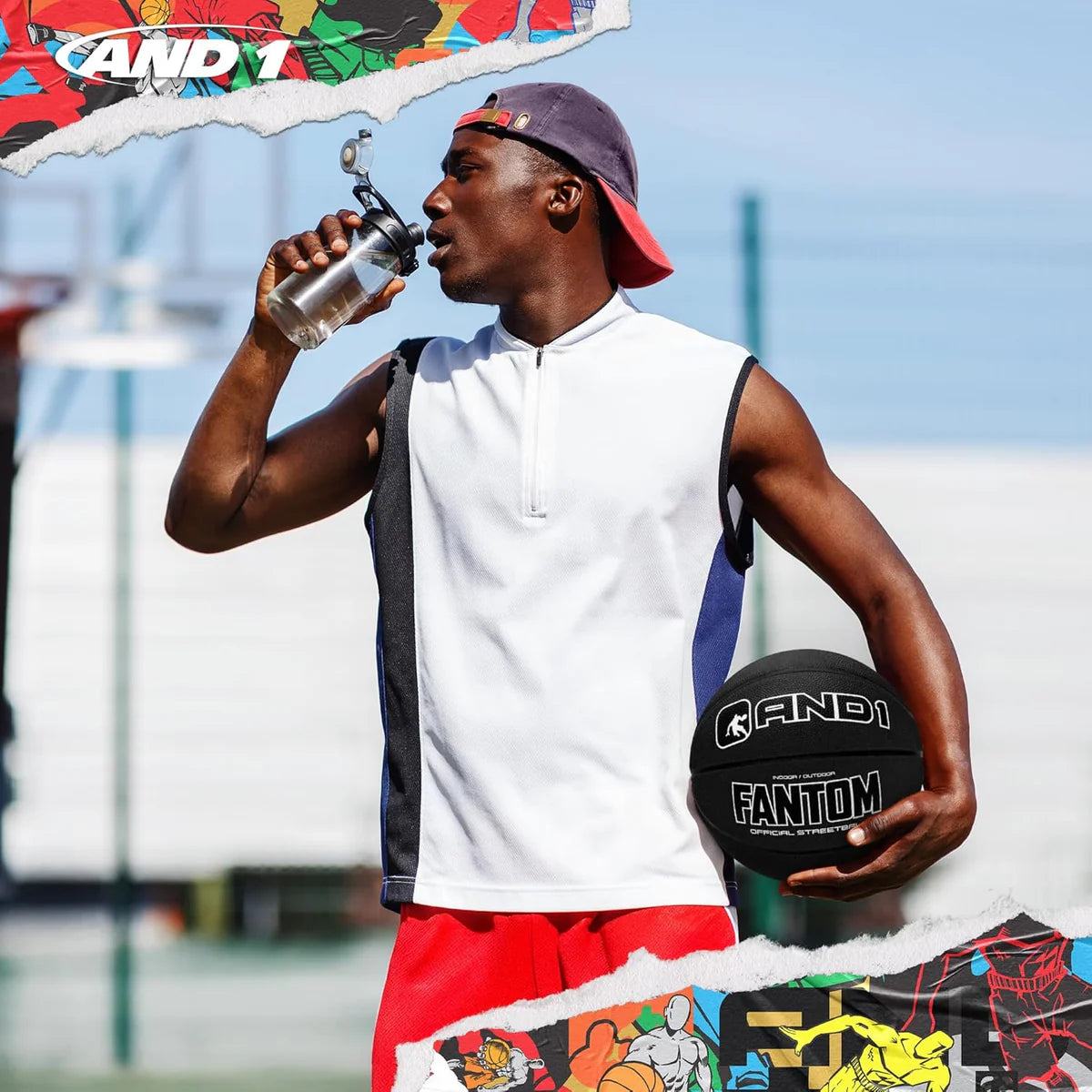 Fantom Rubber Basketball Size 7 (29.5") – Official Full Size Indoor/Outdoor Street Basketball – Deep Channel Grip