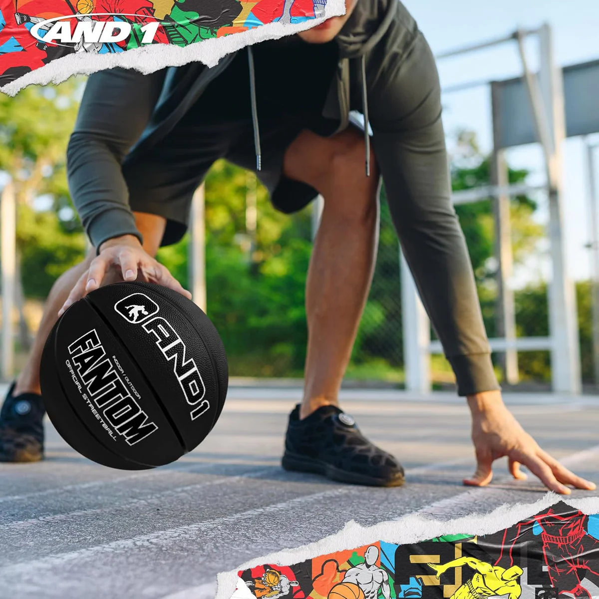 Fantom Rubber Basketball Size 7 (29.5") – Official Full Size Indoor/Outdoor Street Basketball – Deep Channel Grip