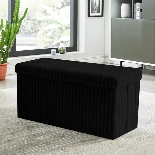 Black Large Ottoman Storage Box – Foldable Fabric Storage Chest 78 x 38 x 38cm