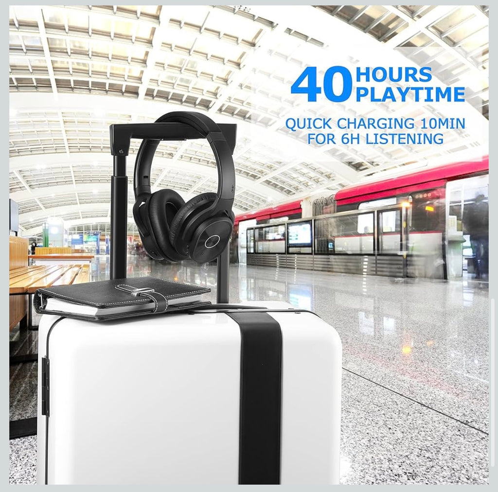 zihnic Bluetooth Active Noise Cancelling Headphones, 40H Playtime Wireless Bluetooth Headset with Deep Bass Hi-FI Stereo Sound, Comfortable Earbuds for Travel/Home/Office (Black)