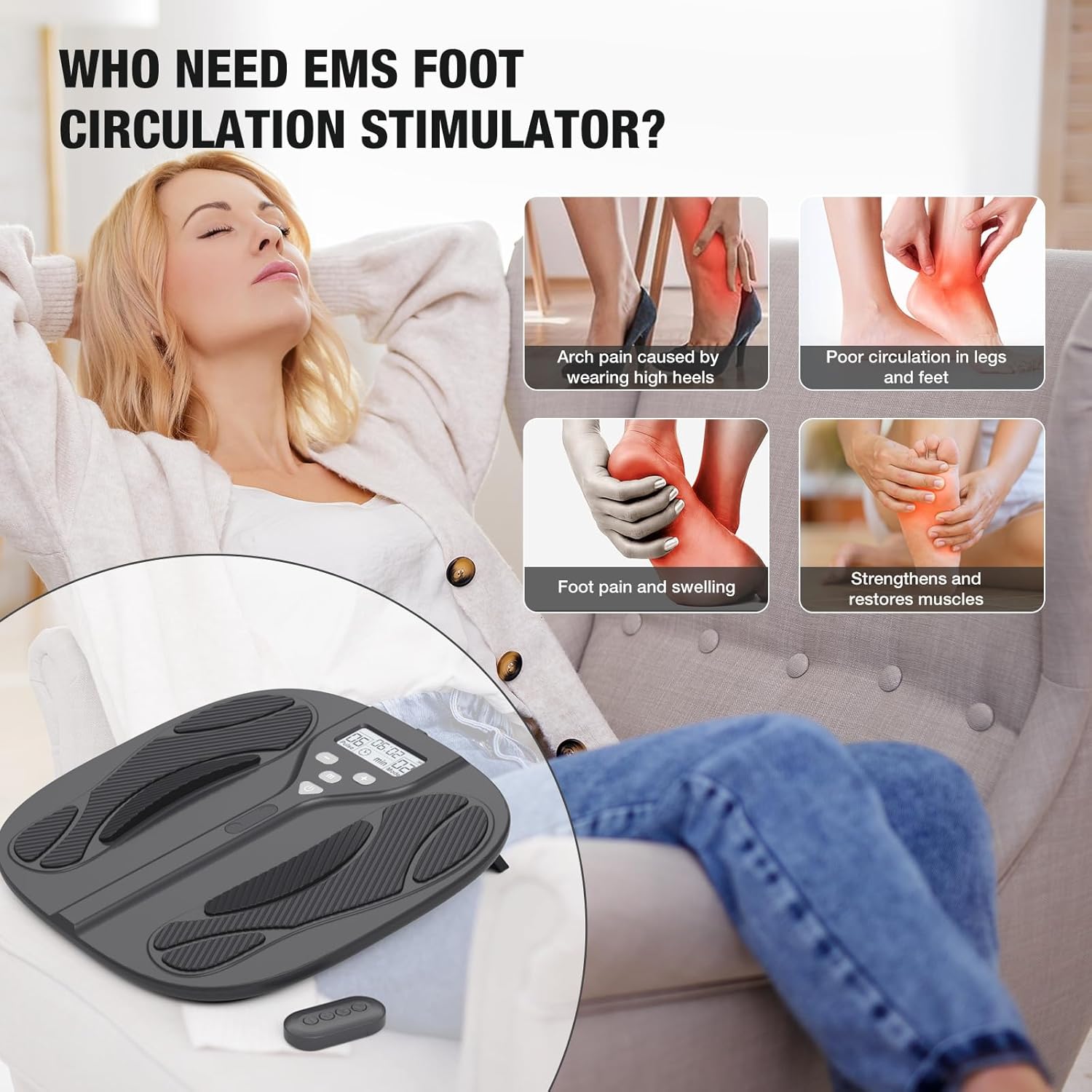 Circulation Machine Blood Booster for Feet and Legs，TENS & EMS Foot Massagers for Pain and Circulation ，Relieve Plantar Fasciitis, Arthritis，and Muscle Neuropathy Pain