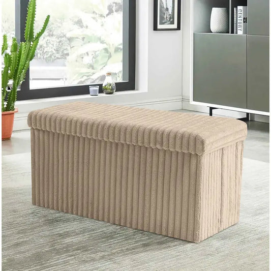 Cream Large Ottoman Storage Box – Foldable Fabric Storage Chest 78 x 38 x 38cm